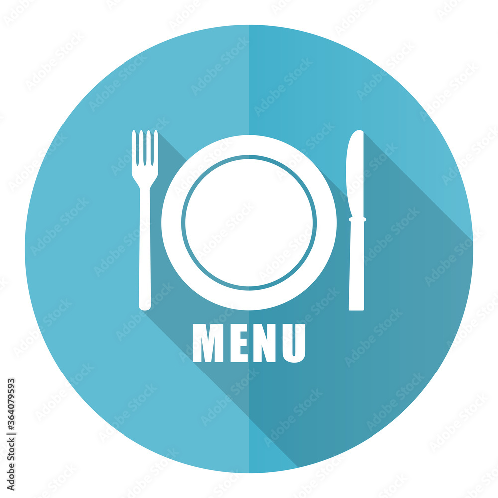 Menu vector icon, flat design blue round web button isolated on white background Menu vector icon, flat design blue round web button isolated on white background