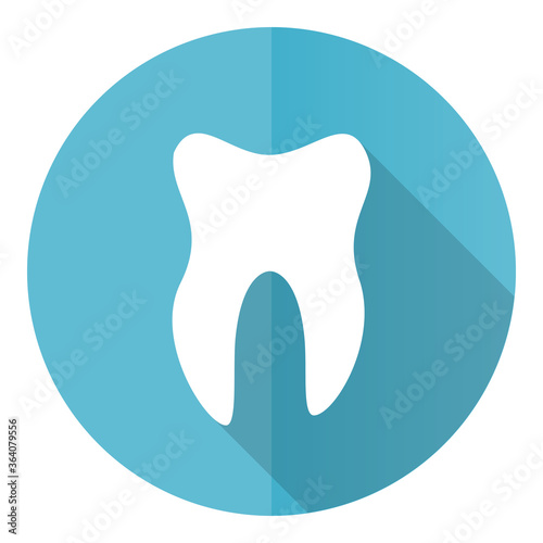 Tooth vector icon, flat design blue round web button isolated on white background