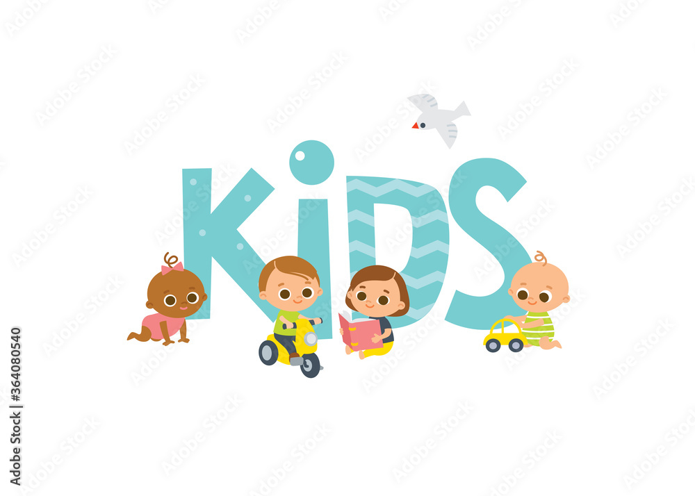 Joyful kids template. Babies playing with toys and reading books. Set of baby toddlers in various poses, different nationalities. Joyful kids template. Babies playing with toys and reading books. Set of baby toddlers in various poses, different nationalities.