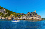 A view looking back towards the promontory in Porto Venere, Italy in the summertime