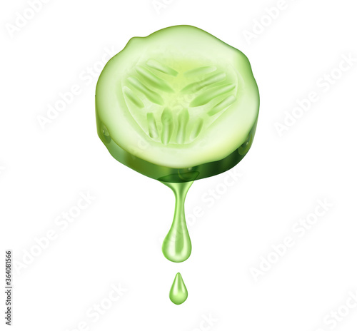 Vector realistic cucumber slice dripping juice a