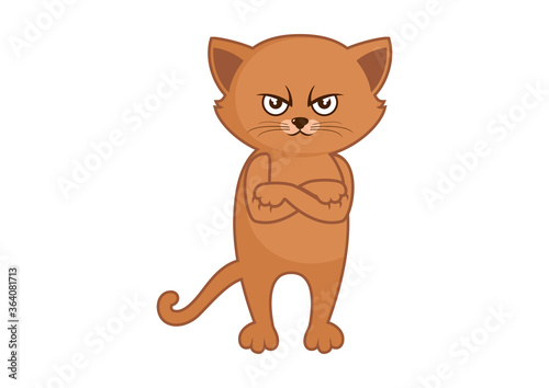 Funny cranky red cat icon vector. Red cat with arms crossed vector. Angry cat cartoon character. Funny angry cat icon isolated on a white background