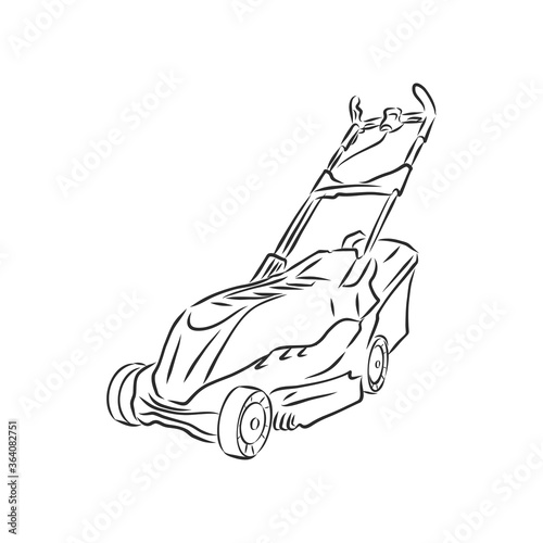 Outline lawn mower vector. Wire-frame style. The layers of visible and invisible lines illustration. lawnmower trimer, vector sketch illustration