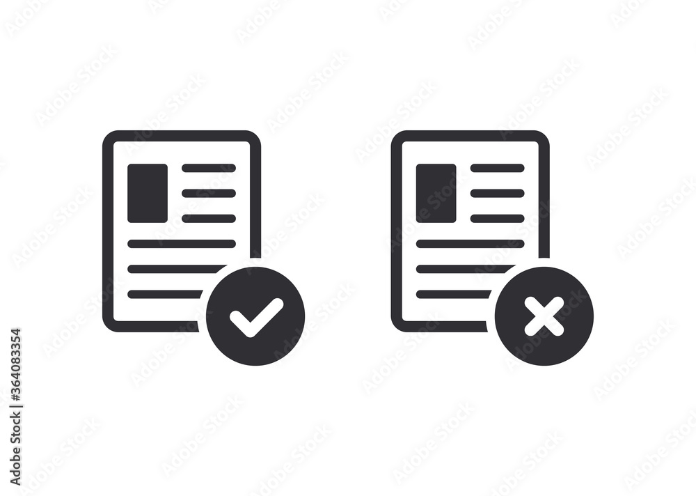 Profile - vector icon. Tasks - vector icon. Reject file. Accept document. Igned, approved, document icon. Project completed. Questionnaire sign. Checkmark OK and X icons. Symbols YES and NO. Profile - vector icon. Tasks - vector icon. Reject file. Accept document. Igned, approved, document icon. Project completed. Questionnaire sign. Checkmark OK and X icons. Symbols YES and NO.