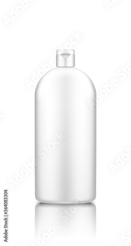 Liquid dishwashing detergent, fabric softener plastic bottle mockup with cap lid. Washing machine bleach and laundry soap package. Blank hygiene, housekeeping product template. 3d vector illustration