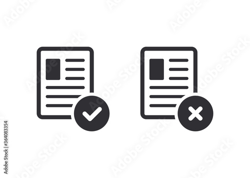 Profile - vector icon. Tasks - vector icon. Reject file. Accept document. Igned, approved, document icon. Project completed. Questionnaire sign. Checkmark OK and  X icons. Symbols YES and NO.