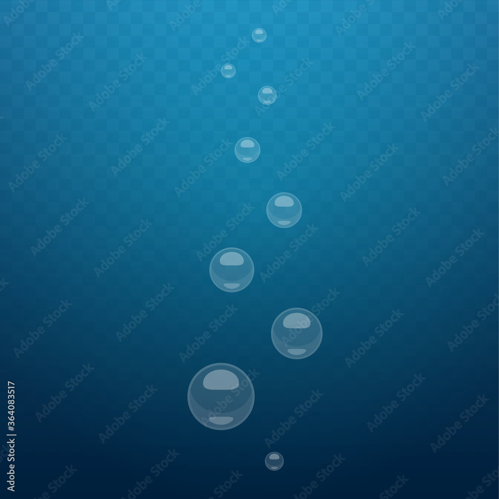 Underwater fizzing air bubbles. Cartoon bubbles. White water bubbles