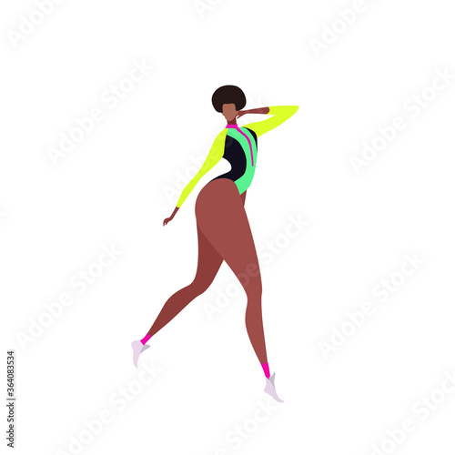 Vector illustration of sexy standing girl fashion model. Woman figure in tight sportswear.