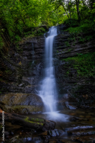 Laznyi waterfall is located in Ukrainian Carpathians at the summer times  july 2020. Long exposure shot.