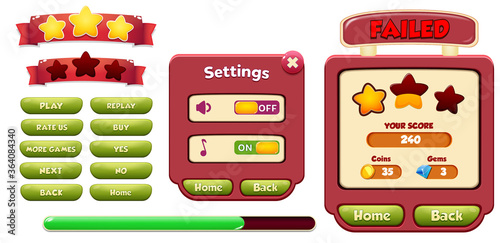 Casual Game UI Menus Popups  Buttons