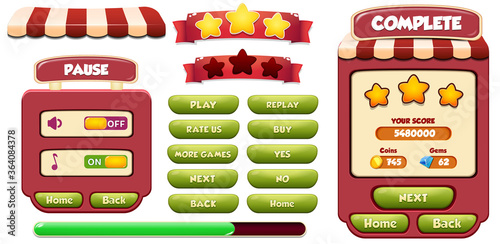 Casual Game UI Menus Popups  Buttons