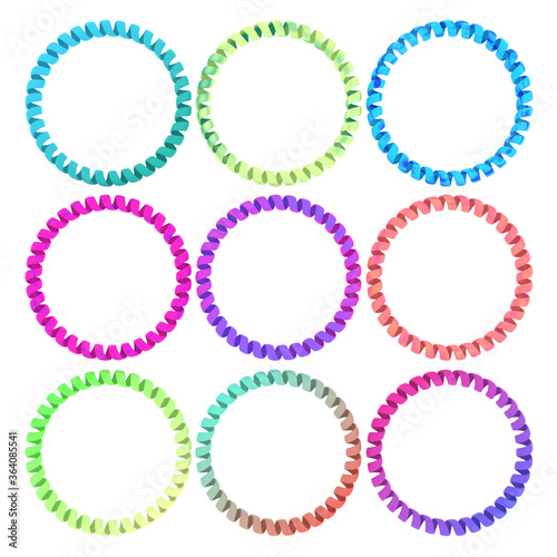 Nine colorful springs on a white background. Many colours. 3d illustration.