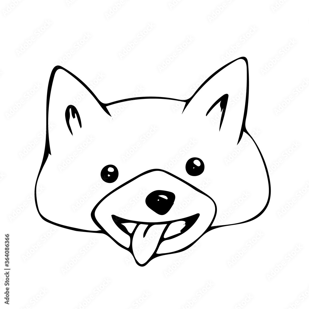 Vector illustration of a drawn head of a cheerful dog. Fashionable design is ideal for children's clothing, fabric, textile, children's decoration, wrapping paper, cards, labels