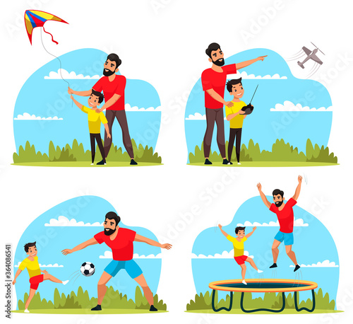 Happy father and son spend weekend together set