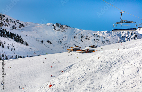 Ski slopes  in  Austrian winter resort. © borisbelenky