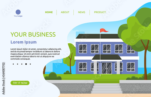 School Education Building Outdoor Cartoon Landing Page Web Template