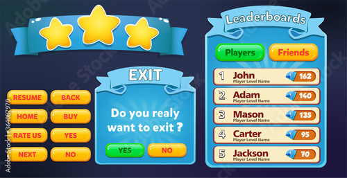 Casual Game UI Menus Popups  Buttons