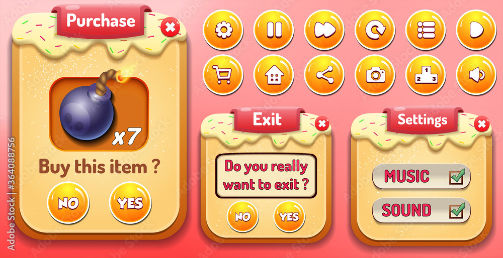 Candy Game UI menus popup Stock Vector | Adobe Stock
