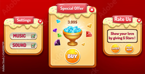 Candy Game UI menus popup 