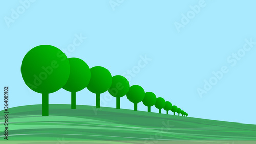 abstract landscape of a green hill during the springtime with some abstract trees