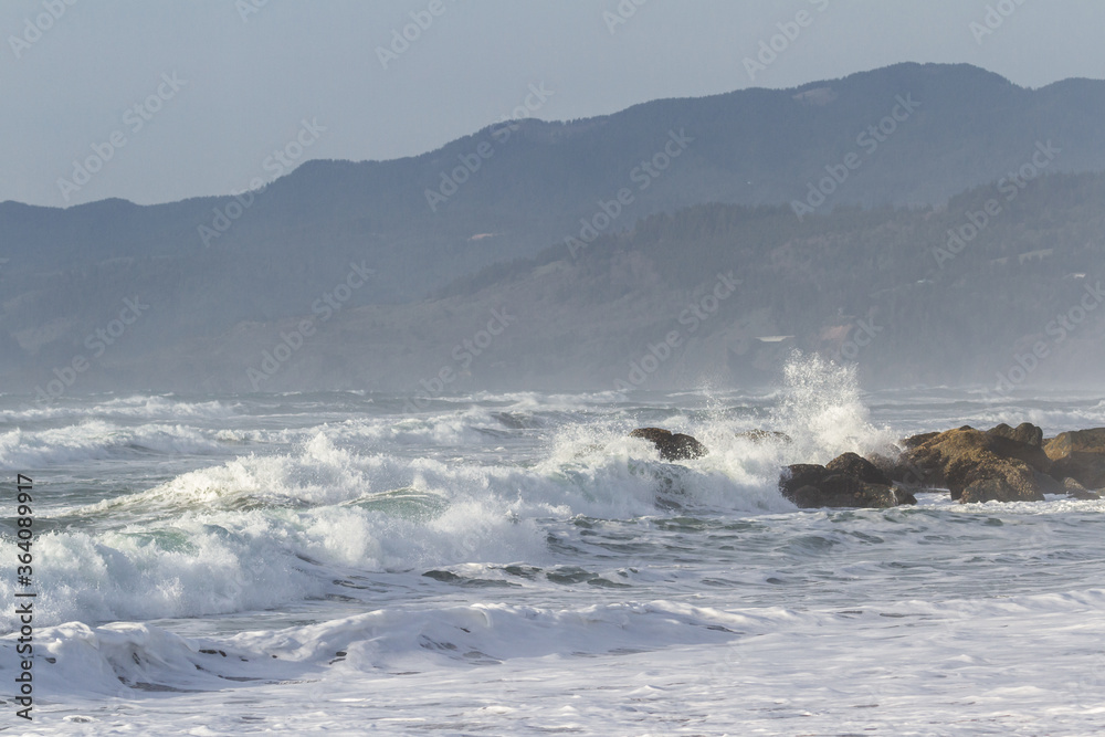 Powerful waves splashing