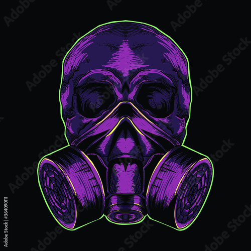 tattoo and t-shirt design black and white hand drawn skull with gas mask premium vector