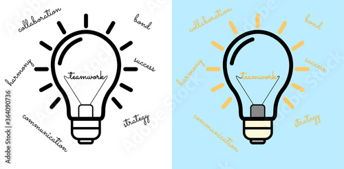 Light Bulb Vector Illustration with Teamwork Concept.
