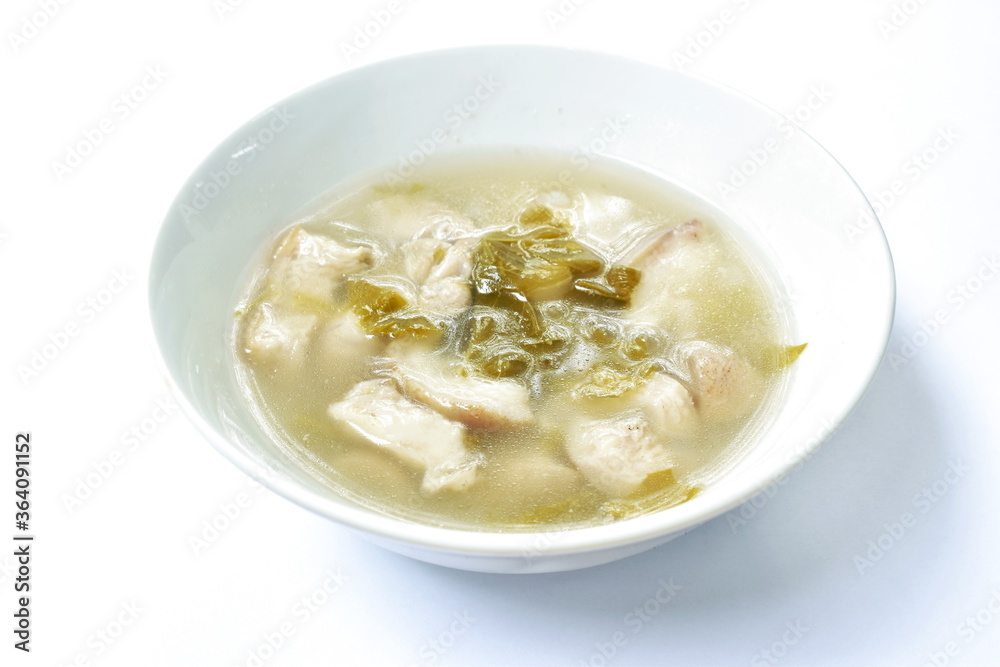  boiled pork leg and belly with cowa leaf soup on bowl
