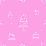 background with cake, donut and muffin in vector-for the birthday