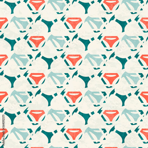 Abstract seamless pattern in mid century modern colors, vector illustration with texture