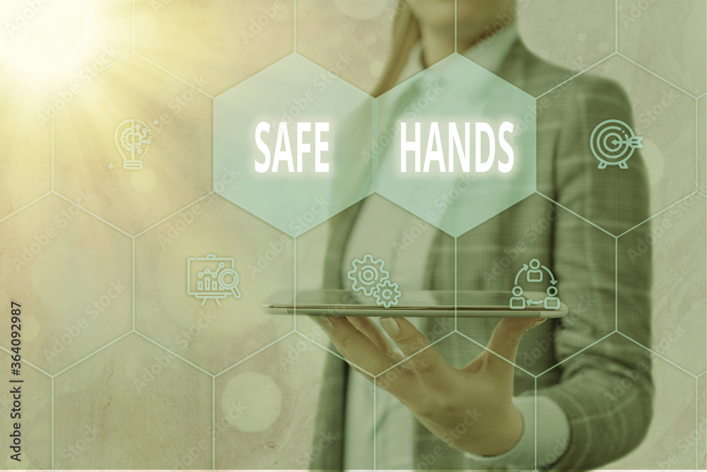 © Zofia - Handwriting text Safe Hands. Conceptual photo Ensuring the sterility and cleanliness of the hands for decontamination Grids and different set up of the icons latest digital technology concept