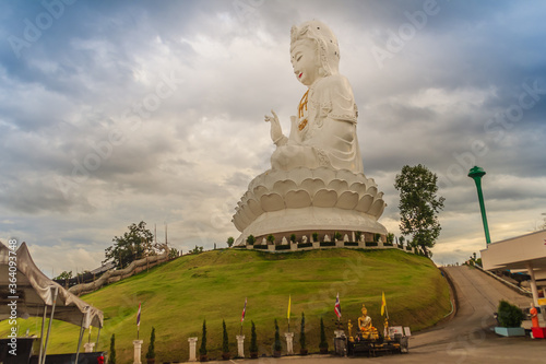 White statue of Guanyin at Wat Huay Plakang, Chiang Rai, Thailand.