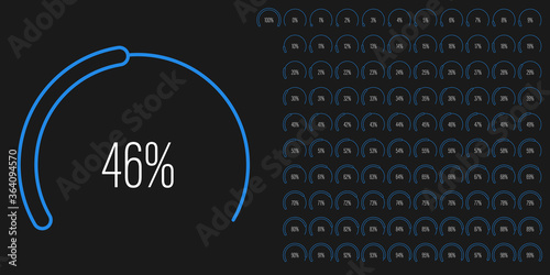 Set of circular sector percentage diagrams meters from 0 to 100 ready-to-use for web design, user interface UI or infographic - indicator with blue
