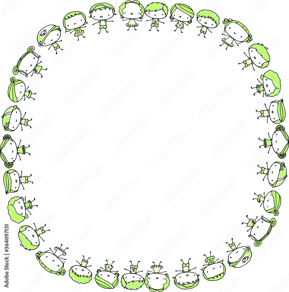 vector drawing cartoon kids set with round border vector drawing cartoon kids set with round border