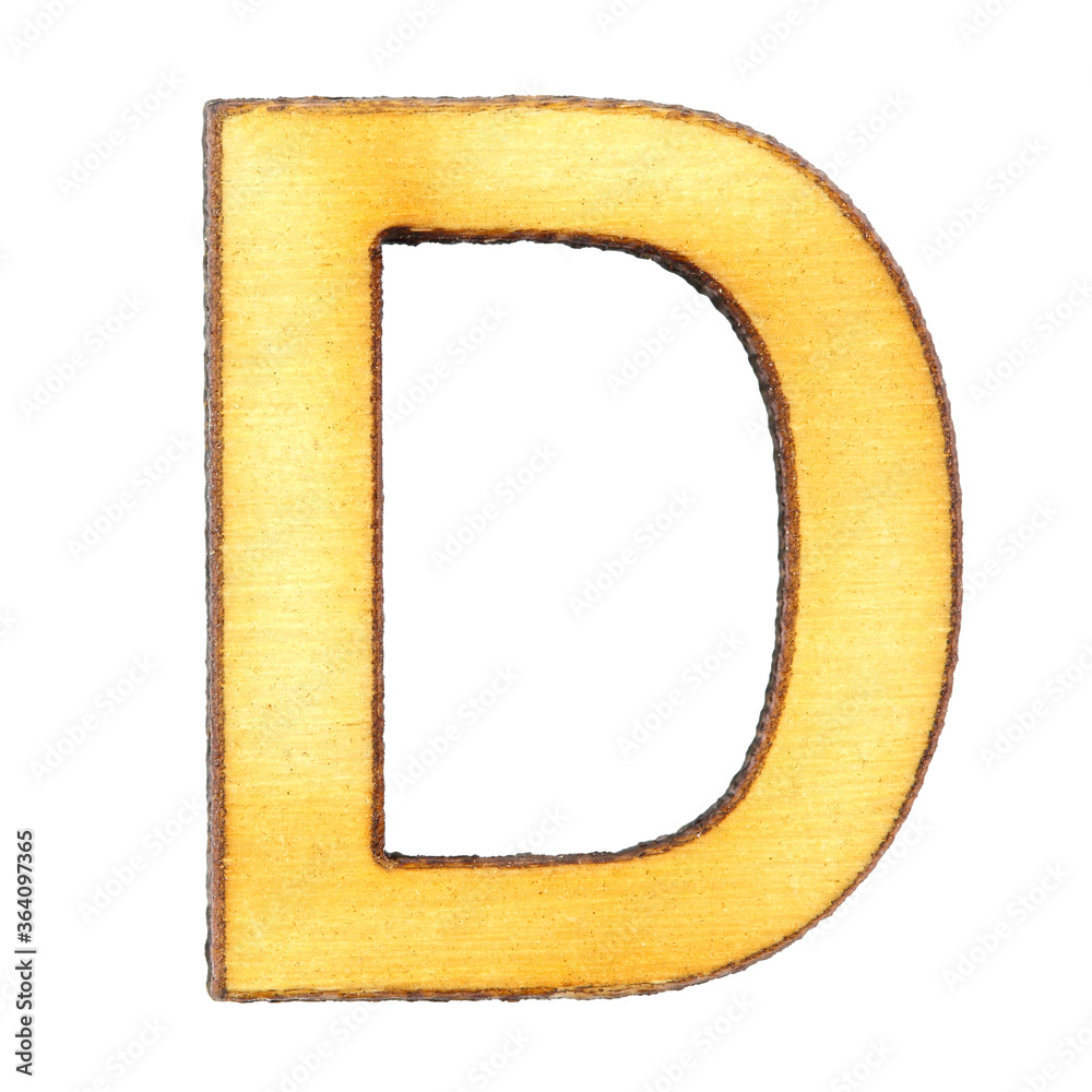 Naklejka Letter D made of wood or plywood on a white background, isolate, english alphabet, close-up.