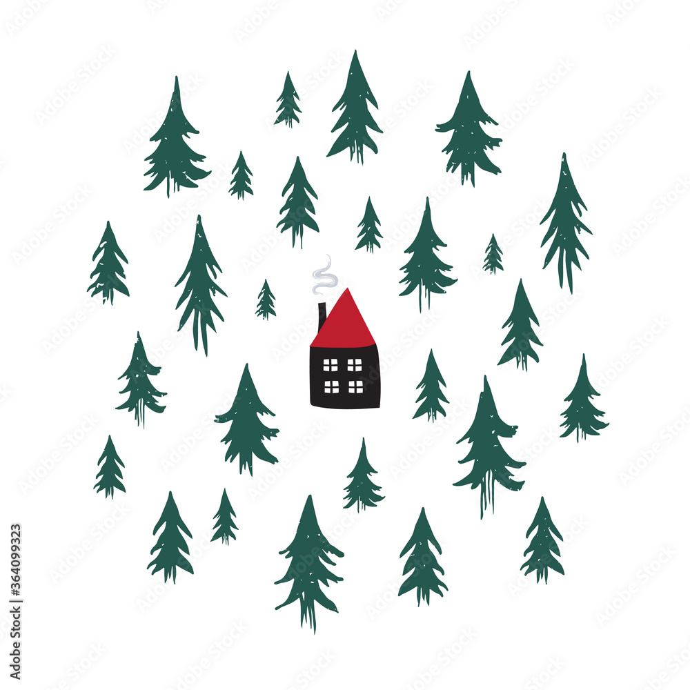 Cozy cabin in a pine forest design. Vector illustration Cozy cabin in a pine forest design. Vector illustration