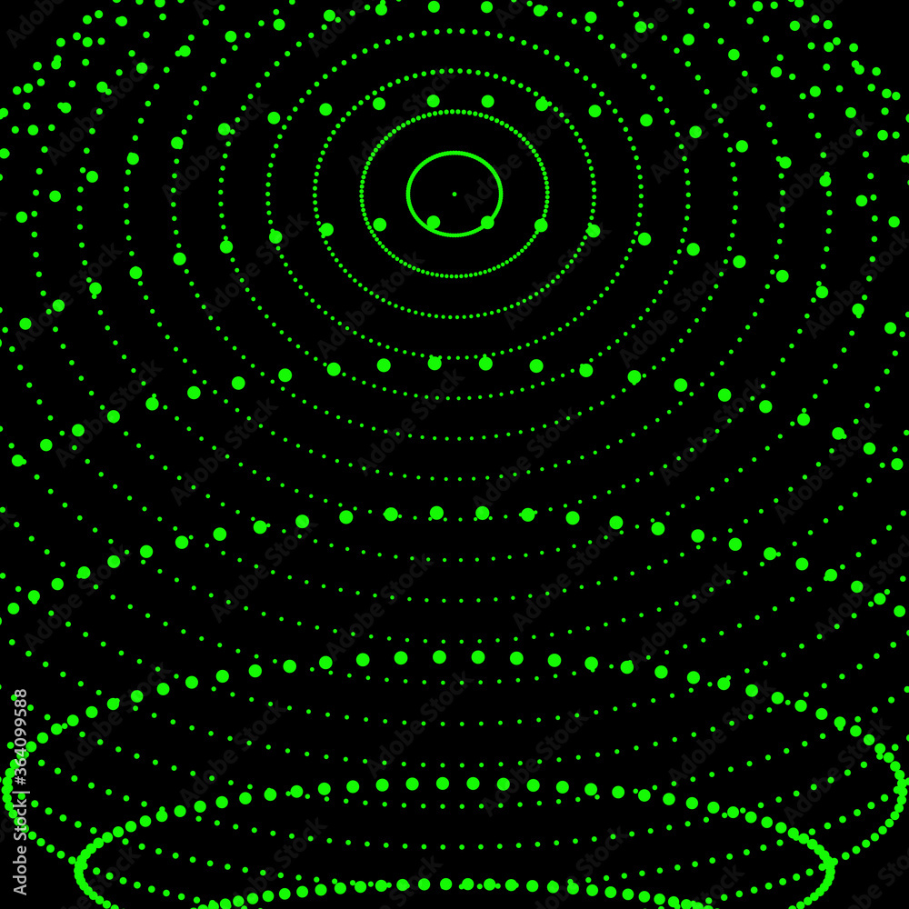 Abstract color sphere made of points. Visualization connecting dots with glowing effect. 3d