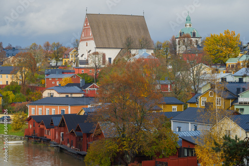 Medieval Lutheran Cathedral in the urban autumn landscape on a cloudy October day. Porvoo  Finland
