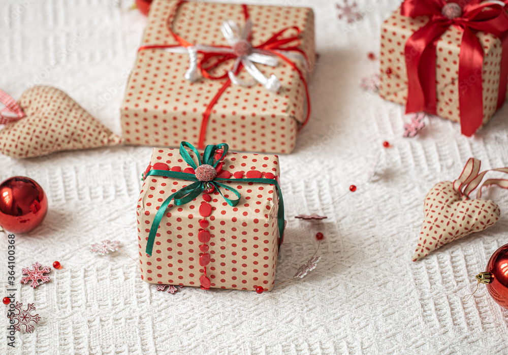 Festive cozy atmosphere, new year gift background Festive cozy atmosphere, new year gift background