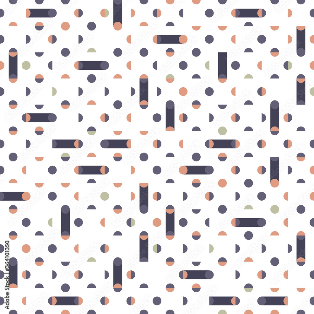 Stylish Polka-Dot seamless vector pattern. Elegant semi-regular vibrant geometric pattern with tiled circles and rectangles on white background. Stylish Polka-Dot seamless vector pattern. Elegant semi-regular vibrant geometric pattern with tiled circles and rectangles on white background.