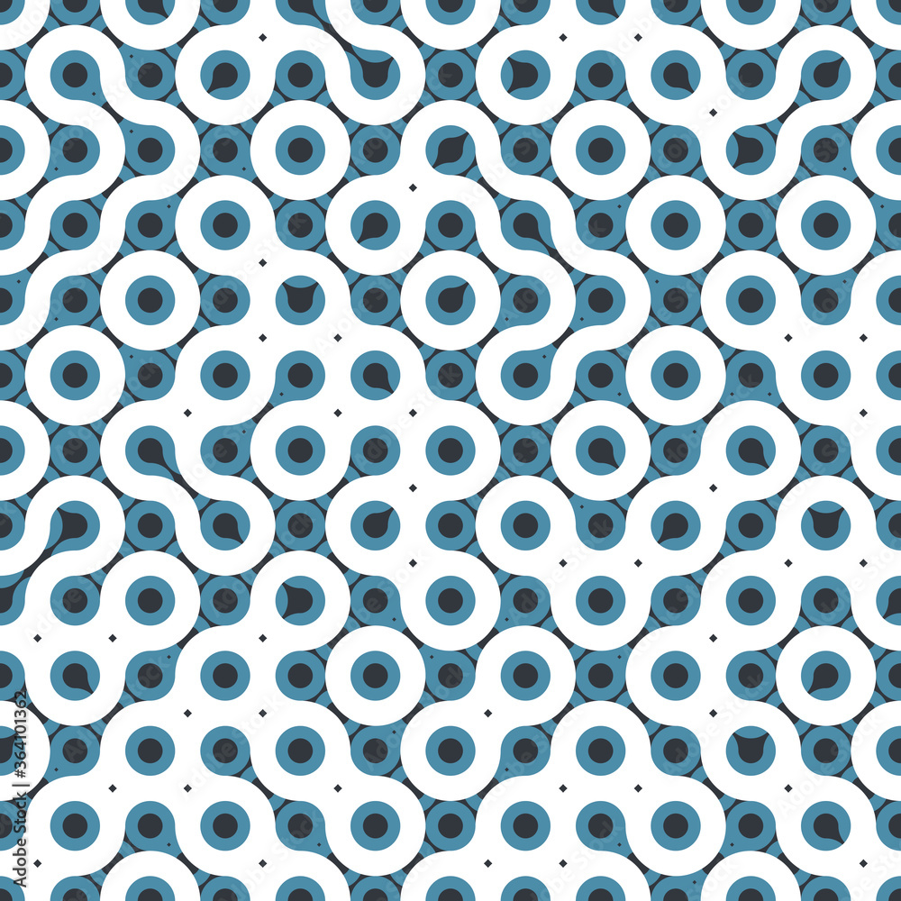 Modern geometric seamless pattern with tiled circular shapes. Truchet creative repeat background for web, interiors and fashion.