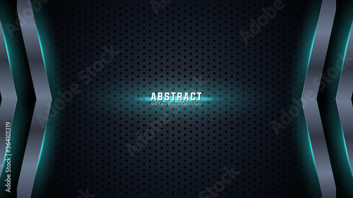 Abstract metal background with blue light. Dark blue abstract dimension on black. Technology, sport, solid background vector eps10.