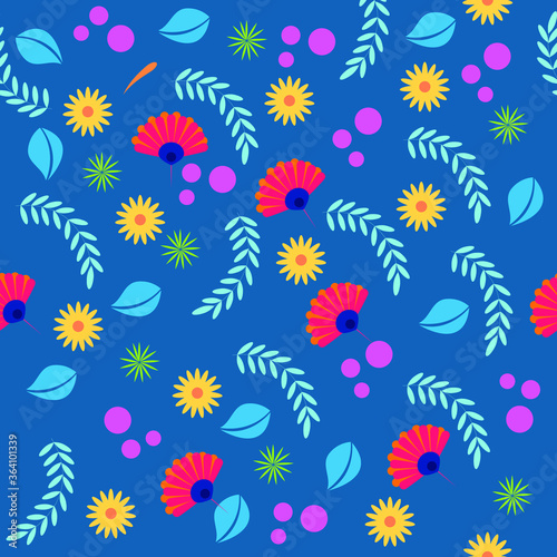 Flat Floral Background Pattern Seamless  Cute Colorfull Background