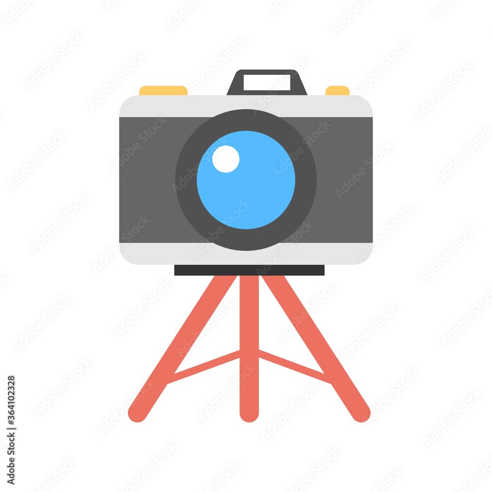 Professional camera with tripod icon illustration in flat design style. Professional camera with tripod icon illustration in flat design style.