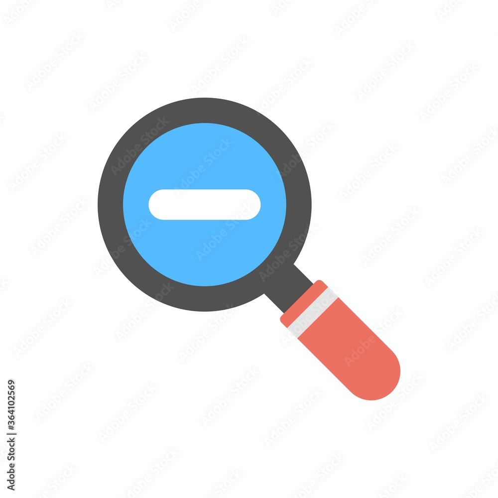 Magnifier with minus sign. Zoom out icon illustration in flat design style. Magnifier with minus sign. Zoom out icon illustration in flat design style.