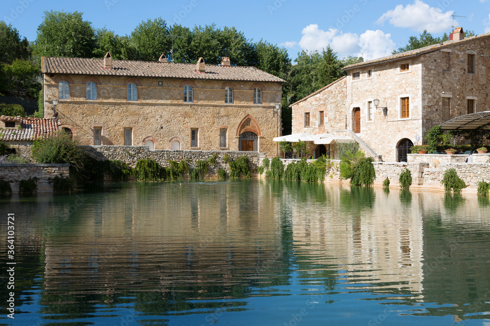 Old thermal baths in the medieval village Bagno Vignoni, Tuscany, Italy