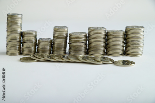 Currencies and money exchange trading concepts. Qatari  Coins ,Qatari Currency roll  photo