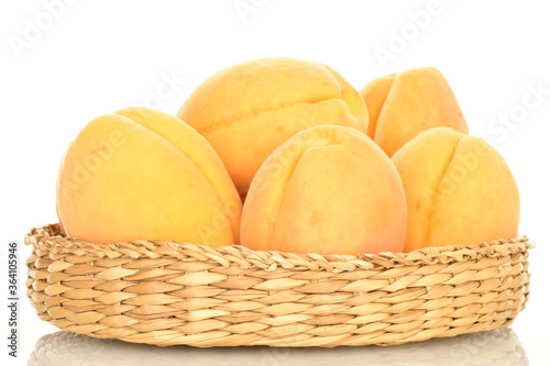 Ripe organic yellow apricot, close-up, isolated on white.