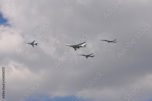 Military planes in the sky close up