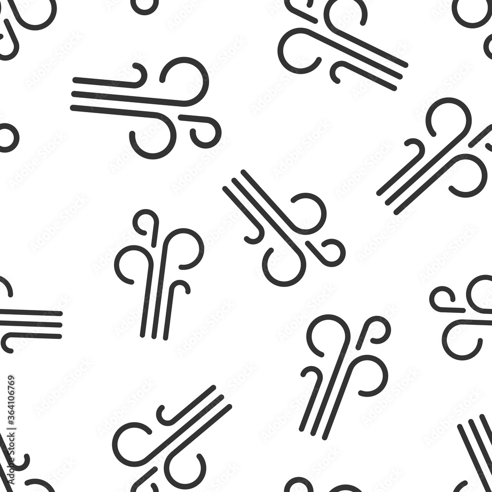 Wind icon in flat style. Air vector illustration on white isolated background. Breeze seamless pattern business concept. Wind icon in flat style. Air vector illustration on white isolated background. Breeze seamless pattern business concept.